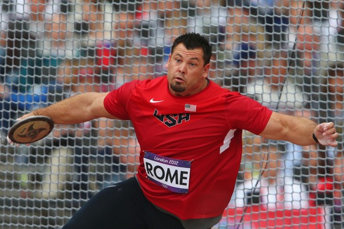 Jarred Rome của Mỹ thi đấu môn ném tạ nam.
